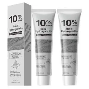 10% Nano Hydroxyapatite Toothpaste, Fluoride Free Toothpaste for Sensitive Teeth, Helps Strengthen Enamel, Freshens Breath, Daily Remineralizing Toothpaste for Adults, 2 Pack 10% Nano Hydroxyapatite Toothpaste, Fluoride Free Toothpaste for Sensitive Teeth, Helps Strengthen Enamel, Freshens Breath, Daily Remineralizing Toothpaste for Adults, 2 Pack