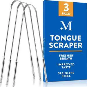 Tongue Scraper for Adults (3 Pack) - Improved Tongue Cleaning & Fresh Breath, Stainless Steel Tongue Scraper, Metal Tongue Scraper, Tongue Sweeper Kids Tongue Scraper, Ayurvedic Tongue Scraper for Adults (3 Pack) - Improved Tongue Cleaning & Fresh Breath, Stainless Steel Tongue Scraper, Metal Tongue Scraper, Tongue Sweeper Kids Tongue Scraper, Ayurvedic