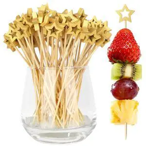 100PCS Gold Star Cocktail Picks, Decorative Fancy Toothpicks for Appetizers | 5.2 Inch Long Bamboo Skewers, Wooden Garnish Sticks, for Drinks, Food, Fruit, Party Supplies 100PCS Gold Star Cocktail Picks, Decorative Fancy Toothpicks for Appetizers | 5.2 Inch Long Bamboo Skewers, Wooden Garnish Sticks, for Drinks, Food, Fruit, Party Supplies