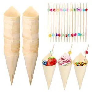 200 Pcs Disposable Wood Charcuterie Cones 5 Inch Wooden Food Ice Cream Cone Pearl Cocktail Picks Fancy Bamboo Toothpicks for Appetizers Holder Drinks Wedding Birthday Party(Bright Colors) 200 Pcs Disposable Wood Charcuterie Cones 5 Inch Wooden Food Ice Cream Cone Pearl Cocktail Picks Fancy Bamboo Toothpicks for Appetizers Holder Drinks Wedding Birthday Party(Bright Colors)