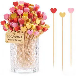 Heart Shaped Cocktail Picks 300 Pcs, 4.7 Inch Natural Bamboo Toothpicks for Appetizers, Love Heart Fancy Food Picks for Wedding, Valentines, Bridal Shower, Party, Birthday Decorations (Gold Pink Red) Heart Shaped Cocktail Picks 300 Pcs, 4.7 Inch Natural Bamboo Toothpicks for Appetizers, Love Heart Fancy Food Picks for Wedding, Valentines, Bridal Shower, Party, Birthday Decorations (Gold Pink Red)
