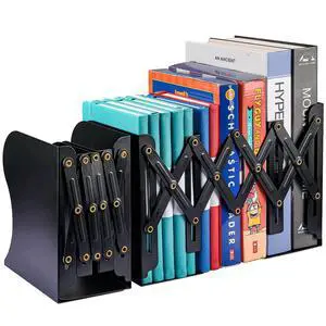 2 Pack Adjustable Metal Book Ends for Heavy Books, Extends Up to 19", Black | Bookends with 2 Dividers , Book Dividers for Shelves, Nonslip Book Stander for Desk, Shelf, Office, Stationery Gift 2 Pack Adjustable Metal Book Ends for Heavy Books, Extends Up to 19", Black | Bookends with 2 Dividers , Book Dividers for Shelves, Nonslip Book Stander for Desk, Shelf, Office, Stationery Gift