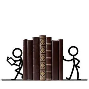 2 Pcs Reader Metal Bookends, Cute Book Ends for Shelves, Black | Cute stick figure reader book ends hold heavy books, CDs, DVDs; non-slip base; for bookshelf, office, library & classroom 2 Pcs Reader Metal Bookends, Cute Book Ends for Shelves, Black | Cute stick figure reader book ends hold heavy books, CDs, DVDs; non-slip base; for bookshelf, office, library & classroom