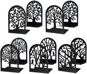 Tree Bookends 10 Pack Black Metal Heavy Duty Book Supports for Shelves | Black Metal, Tree Silhouette Design, 5 Pairs, Sturdy Book Supports, for Home Office School and Library Shelves Tree Bookends 10 Pack Black Metal Heavy Duty Book Supports for Shelves | Black Metal, Tree Silhouette Design, 5 Pairs, Sturdy Book Supports, for Home Office School and Library Shelves