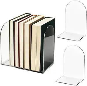 Acrylic Book Ends 4 Pcs, Clear Bookends, Bookend Organizer for Shelves | Transparent Book Stoppers, Decorative Book Holder Stand for Heavy Books, CD, Book Shelves, File, Video Games Acrylic Book Ends 4 Pcs, Clear Bookends, Bookend Organizer for Shelves | Transparent Book Stoppers, Decorative Book Holder Stand for Heavy Books, CD, Book Shelves, File, Video Games