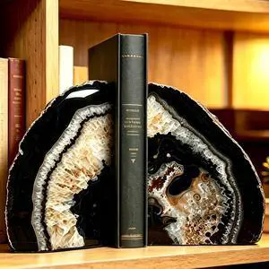 Geode Bookends Heavy Duty Natural Crystal Stone Book Holders Decor | Polished Stone Book Stoppers Supports Home Office Decor with Rubber Bumpers Natural Black 1 Pair, 2-3 LBS Geode Bookends Heavy Duty Natural Crystal Stone Book Holders Decor | Polished Stone Book Stoppers Supports Home Office Decor with Rubber Bumpers Natural Black 1 Pair, 2-3 LBS