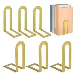 6 Pcs Metal Book Ends, Minimalist Gold, 5.5 * 3.75 * 2.25inch | Decorative Bookends for Shelves, Stackable Organizer for Home Office, Geometric Design Holds Books Upright, Dorm Decor 6 Pcs Metal Book Ends, Minimalist Gold, 5.5 * 3.75 * 2.25inch | Decorative Bookends for Shelves, Stackable Organizer for Home Office, Geometric Design Holds Books Upright, Dorm Decor