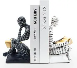 Heavy Duty Book Ends for Shelves, Thinker Decorative Bookends for Heavy Books, Unique Book Stoppers to Hold Book, Bookshelf Accessories, Modern Home Office Decor Aesthetic Black & White Heavy Duty Book Ends for Shelves, Thinker Decorative Bookends for Heavy Books, Unique Book Stoppers to Hold Book, Bookshelf Accessories, Modern Home Office Decor Aesthetic Black & White