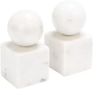 2-Piece Marble Geometric Bookends, White 2-Piece Marble Geometric Bookends, White