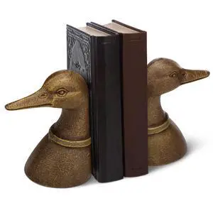 Vintage Brass Color Decorative Distressed Cast Metal Duck Head Bookends, Metal Duck Book Ends for Shelves, 5.91 x 4.33 x 3.35 Inches, Rustic Vintage Home Office Organizer Set of 2 Vintage Brass Color Decorative Distressed Cast Metal Duck Head Bookends, Metal Duck Book Ends for Shelves, 5.91 x 4.33 x 3.35 Inches, Rustic Vintage Home Office Organizer Set of 2