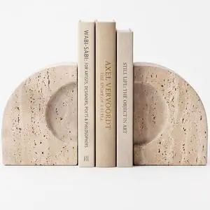 Travertine Book Ends, Decorative Stone Bookends for Shelves, Heavy Bookends | Natural StoneBook Stopper | Sculptural Arch-Inspired Design | Organic Tones Inspired by Classical Roman Architecture Travertine Book Ends, Decorative Stone Bookends for Shelves, Heavy Bookends | Natural StoneBook Stopper | Sculptural Arch-Inspired Design | Organic Tones Inspired by Classical Roman Architecture