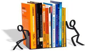 Figurine Bookends with Book-Holding Characters - Steel with Epoxy Coating - Decorative Pair of Book Holders for Shelves, Desk, and Office - Black Geguton Figurine Bookends with Book-Holding Characters - Steel with Epoxy Coating - Decorative Pair of Book Holders for Shelves, Desk, and Office - Black Geguton