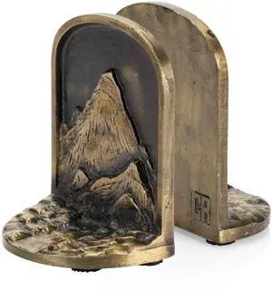 Cast Iron Mountain Bookends Set, Antique Brass Book Ends, 2 Decorative Book Holders for Shelves or Bookcase, Stylish Brass, Non-Skid Anti-Slip Heavy Duty, Home Décor Gift Cast Iron Mountain Bookends Set, Antique Brass Book Ends, 2 Decorative Book Holders for Shelves or Bookcase, Stylish Brass, Non-Skid Anti-Slip Heavy Duty, Home Décor Gift