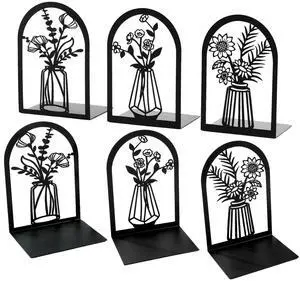 3 Pair Book Ends Decorative Bookends for Shelves 6.7x4.7x3.5 Inch | Black Metal Book Stopper Heavy Duty, Office Home Classroom Bookshelf, Cute Flower Design Holders, Unique Large Book Stands 3 Pair Book Ends Decorative Bookends for Shelves 6.7x4.7x3.5 Inch | Black Metal Book Stopper Heavy Duty, Office Home Classroom Bookshelf, Cute Flower Design Holders, Unique Large Book Stands