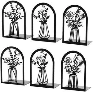 3 Pair Metal Bookends,Decorative Book Ends for Shelves,Non-Slip Book Stopper for Heavy Books,Flower Shelf Holder for Home School Office 3 Pair Metal Bookends,Decorative Book Ends for Shelves,Non-Slip Book Stopper for Heavy Books,Flower Shelf Holder for Home School Office