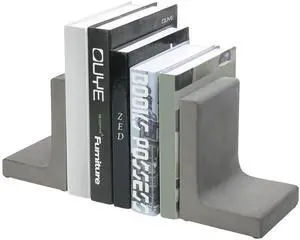 Solid Cement Bookends for Shelf in Gray Finish L-Shaped Decorative Heavy Duty Non-Skid Book Stopper for Home Office School, 1 Pair Solid Cement Bookends for Shelf in Gray Finish L-Shaped Decorative Heavy Duty Non-Skid Book Stopper for Home Office School, 1 Pair