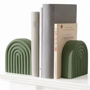 Sage Green 2 Pcs Boho Arch Concrete Bookends for Shelves, Rainbow Sage Green 2 Pcs Boho Arch Concrete Bookends for Shelves, Rainbow
