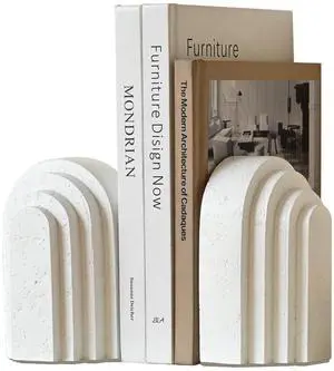 Decorative Bookends for Shelves, Set of 2 Book Ends for Heavy Books, Layered Arch Design White Bookend Decorative Bookends for Shelves, Set of 2 Book Ends for Heavy Books, Layered Arch Design White Bookend