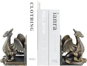 Book Ends - Decorative Book Stopper - Shelves Bookend Support Holder, Unique Dragon Design, Heavy Duty Set 2 Book Ends - Decorative Book Stopper - Shelves Bookend Support Holder, Unique Dragon Design, Heavy Duty Set 2