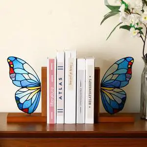 Decorative Butterfly Book Ends Wooden Acrylic Butterfly Bookends Heavy Duty Modern Bookshelf Decor Accents Book Stopper Decor Stained Glass Style for Home Farmhouse Shelves Office Lover Gift Decorative Butterfly Book Ends Wooden Acrylic Butterfly Bookends Heavy Duty Modern Bookshelf Decor Accents Book Stopper Decor Stained Glass Style for Home Farmhouse Shelves Office Lover Gift