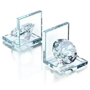 1 Pair Crystal Bookends with 80mm Clear Diamond for Heavy Books | L Shaped Heavy Duty Glass Book End for Shelves Non Skid Bookends Book Stopper, 4inch 1 Pair Crystal Bookends with 80mm Clear Diamond for Heavy Books | L Shaped Heavy Duty Glass Book End for Shelves Non Skid Bookends Book Stopper, 4inch