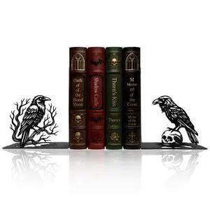 Matte Black Iron Gothic Decorative Bookends for Shelves, Raven Book Ends Decorative for Heavy Books, Unique Vintage Bookends, Metal Book Holders for Gothic Bookshelf and Office Decor Matte Black Iron Gothic Decorative Bookends for Shelves, Raven Book Ends Decorative for Heavy Books, Unique Vintage Bookends, Metal Book Holders for Gothic Bookshelf and Office Decor