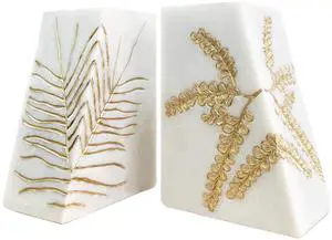 Heavy Duty Book Ends for Shelves, Decorative Book Ends for Heavy Books, Resin Modern Bookends with Marble Texture & Gold Botanical Detail, Minimalist Bookends for Home Decor, Set of 2 Heavy Duty Book Ends for Shelves, Decorative Book Ends for Heavy Books, Resin Modern Bookends with Marble Texture & Gold Botanical Detail, Minimalist Bookends for Home Decor, Set of 2