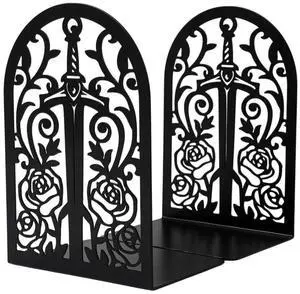 Gothic Sword Rose Book Ends, Heavy Duty Metal Bookends for Shelves | Non Skid Metal Book Divider Decorative Holder, Abstract Art Desgin Book Stopper Supports for Office, Home Gothic Sword Rose Book Ends, Heavy Duty Metal Bookends for Shelves | Non Skid Metal Book Divider Decorative Holder, Abstract Art Desgin Book Stopper Supports for Office, Home