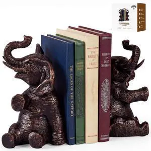 Elephant Bookends - Heavy Duty Bookends for Shelves Decorative - Gold Elephant Decor and Resin Animal Bookend - Heavy Book Ends for Kids - Vintage Unique Decorative Book Ends - 4 x 4 x 7 Inches Elephant Bookends - Heavy Duty Bookends for Shelves Decorative - Gold Elephant Decor and Resin Animal Bookend - Heavy Book Ends for Kids - Vintage Unique Decorative Book Ends - 4 x 4 x 7 Inches