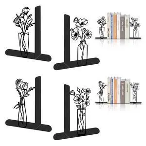 4 Pcs Floral Metal Bookends - Flowers Book Ends for Shelves Decorative, Home Office Desk Bookshelf Decor, Gift for Floral Lovers and Reading Enthusiasts, Reading Gifts for Women 4 Pcs Floral Metal Bookends - Flowers Book Ends for Shelves Decorative, Home Office Desk Bookshelf Decor, Gift for Floral Lovers and Reading Enthusiasts, Reading Gifts for Women