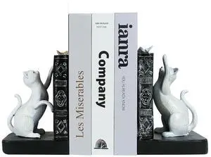 Decorative Bookends, Heavy Duty Resin Cat Bookends, Non-Skid Bookshelf Stopper, Cute Cat Figures for Shelves, Study, Office Desk (White, 1 Piece) Decorative Bookends, Heavy Duty Resin Cat Bookends, Non-Skid Bookshelf Stopper, Cute Cat Figures for Shelves, Study, Office Desk (White, 1 Piece)