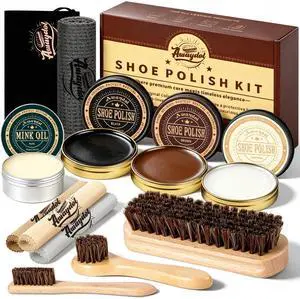 12 PCS Shoe Polish Kit - Horsehair Brushes, Black Brown Neutral Polish,Mink Oil Conditioner for Shoes,Polishing Cloth, Leather Boots Shine Care Kit Gift for Men Cowboy Husband Dad 12 PCS Shoe Polish Kit - Horsehair Brushes, Black Brown Neutral Polish,Mink Oil Conditioner for Shoes,Polishing Cloth, Leather Boots Shine Care Kit Gift for Men Cowboy Husband Dad