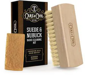 Suede & Nubuck Cleaning Kit, Hog Hair Brush & Eraser, 2-Piece | Lift Dirt, Erase Marks & Revive Nap with Dry Care; 100% Hog Hair Brush & Rubber Eraser; For Shoes, Boots, Bags & Jackets Suede & Nubuck Cleaning Kit, Hog Hair Brush & Eraser, 2-Piece | Lift Dirt, Erase Marks & Revive Nap with Dry Care; 100% Hog Hair Brush & Rubber Eraser; For Shoes, Boots, Bags & Jackets
