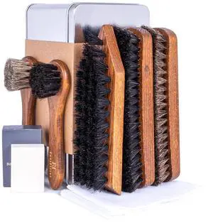 Advanced Shoe Care Brush Set, Leather Shine & Suede Cleaning Kit | Complete Set with Premium Horsehair Shine Brushes, Suede Eraser, Stiff Cleaning Brush & Cloths in Metal Tin (Made in Germany) Advanced Shoe Care Brush Set, Leather Shine & Suede Cleaning Kit | Complete Set with Premium Horsehair Shine Brushes, Suede Eraser, Stiff Cleaning Brush & Cloths in Metal Tin (Made in Germany)