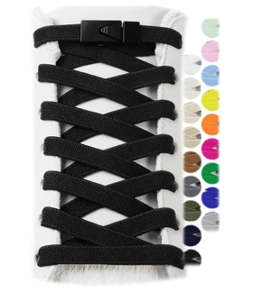 Elastic Shoe Laces for Sneakers No Tie Shoelaces Black 120 | Easy slip-on fit, one size fits all, strong 5/16" wide stretch laces, secure metal buckle hold, 24 colors, for kids & adults Elastic Shoe Laces for Sneakers No Tie Shoelaces Black 120 | Easy slip-on fit, one size fits all, strong 5/16" wide stretch laces, secure metal buckle hold, 24 colors, for kids & adults