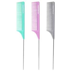 3 PCS Rat Tail Combs with Metal Pick for Braiding,Parting | Parting Rattail Teasing Comb,for Women Girls Curly Hair Detangling,Fine Tooth Comb for Salon Styling(Green Purple Grey) 3 PCS Rat Tail Combs with Metal Pick for Braiding,Parting | Parting Rattail Teasing Comb,for Women Girls Curly Hair Detangling,Fine Tooth Comb for Salon Styling(Green Purple Grey)