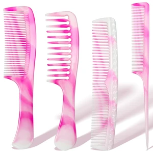 Unisex Hair Comb Set - Rat Tail, Wide & Fine Tooth and Dual-Sided Combs for Daily Detangling, Pink Unisex Hair Comb Set - Rat Tail, Wide & Fine Tooth and Dual-Sided Combs for Daily Detangling, Pink
