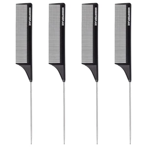 4 PCS Rat Tail Combs with Metal Pick for Braiding,Parting | Parting Rattail Teasing Comb,for Women Girls Curly Hair Detangling,Fine Tooth Comb for Salon Styling Tool(Black) 4 PCS Rat Tail Combs with Metal Pick for Braiding,Parting | Parting Rattail Teasing Comb,for Women Girls Curly Hair Detangling,Fine Tooth Comb for Salon Styling Tool(Black)