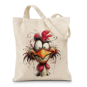 Crazy Watercolor Chicken Canvas Tote Bag, Artistic Watercolor Splash Reusable Shopping Bag for Casual Vacation Shopping Work, Humor Animal Themed Totes Crazy Watercolor Chicken Canvas Tote Bag, Artistic Watercolor Splash Reusable Shopping Bag for Casual Vacation Shopping Work, Humor Animal Themed Totes