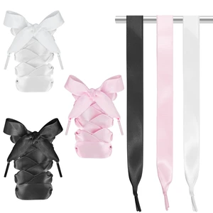 3 Pairs Ribbon Shoe Laces Women- 3/4" Wide Flat Colorful Satin Shoelaces for Sneakers (Black/White/Pink) 3 Pairs Ribbon Shoe Laces Women- 3/4" Wide Flat Colorful Satin Shoelaces for Sneakers (Black/White/Pink)