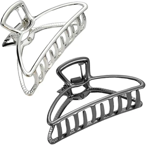 Hair Clips, Metal Hair Claw Barrette Clamp Jaw for Women (2, Black+ Silver) Hair Clips, Metal Hair Claw Barrette Clamp Jaw for Women (2, Black+ Silver)
