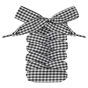 Gingham Shoe Laces Plaid Shoelaces Strings | 2.5CM Checkered Flat Laces | Material: Polyester | Color:Black, Size:55 Inch Gingham Shoe Laces Plaid Shoelaces Strings | 2.5CM Checkered Flat Laces | Material: Polyester | Color:Black, Size:55 Inch