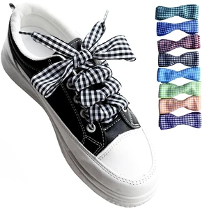 Flat Checkered Shoelaces, Gingham Ribbon Shoe Laces No.24, 47" | Flat Plaid Shoe Laces for Women Sneakers, 1 Inch Wide, Non-Stretch Nylon, Replacement for Canvas Boots, Gift Decorative Strap Flat Checkered Shoelaces, Gingham Ribbon Shoe Laces No.24, 47" | Flat Plaid Shoe Laces for Women Sneakers, 1 Inch Wide, Non-Stretch Nylon, Replacement for Canvas Boots, Gift Decorative Strap