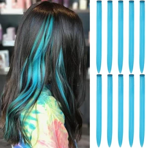 Teal Blue Hair Extensions Clip in 10 Pieces Synthetic Hairpieces Teal Blue Hair Extensions Clip in 10 Pieces Synthetic Hairpieces