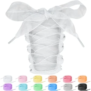 3/4'' Wide Sheer Satin Ribbon Shoe Laces for Women Sneakers, Organza Tulle Flat Shoelaces Replacement Shoestrings (White, 45"/115cm) 3/4'' Wide Sheer Satin Ribbon Shoe Laces for Women Sneakers, Organza Tulle Flat Shoelaces Replacement Shoestrings (White, 45"/115cm)