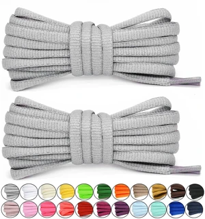 [2 Pairs Half Round Shoe Laces 1/4" Width 30"-72" Length 22 Color Oval Shoelaces Grey 48"(122 cm) [2 Pairs Half Round Shoe Laces 1/4" Width 30"-72" Length 22 Color Oval Shoelaces Grey 48"(122 cm)