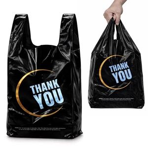 100 Count Black Thank You T-Shirt Bags, 11 x 6 x 21 in | Durable HDPE with handles, black Thank You print, carryout sacks for grocery, retail, takeout and small business 100 Count Black Thank You T-Shirt Bags, 11 x 6 x 21 in | Durable HDPE with handles, black Thank You print, carryout sacks for grocery, retail, takeout and small business