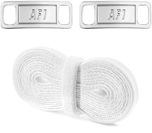 Flat Shoe Laces with AF1 Metal Tags for Air Force 1s | White Shoelaces for Sneakers Athletic Running Shoes, AF1 Replacement Laces with Shoe Charms, Thick & Sturdy Flat Shoe Laces with AF1 Metal Tags for Air Force 1s | White Shoelaces for Sneakers Athletic Running Shoes, AF1 Replacement Laces with Shoe Charms, Thick & Sturdy