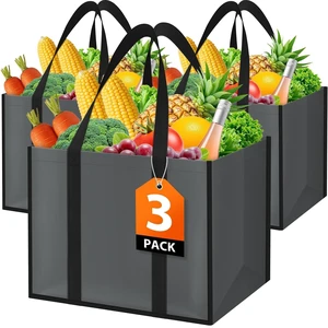 Reusable Grocery Bags, Foldable, Lasting Use, 35L, 3 Pack, Gray | Large Shopping Bags with Reinforced Stitching, Water-Resistant Grocery Totes for Kitchen, Market, Car Trunk, Picnic Reusable Grocery Bags, Foldable, Lasting Use, 35L, 3 Pack, Gray | Large Shopping Bags with Reinforced Stitching, Water-Resistant Grocery Totes for Kitchen, Market, Car Trunk, Picnic