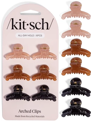 Arched Small Hair Clips - Glossy Soft Pink Mocha Black, 6pc Set | Secure Hold Mini Hair Clips Great For Styling Sections Recycled Plastic Hair Accessories For Women Arched Small Hair Clips - Glossy Soft Pink Mocha Black, 6pc Set | Secure Hold Mini Hair Clips Great For Styling Sections Recycled Plastic Hair Accessories For Women